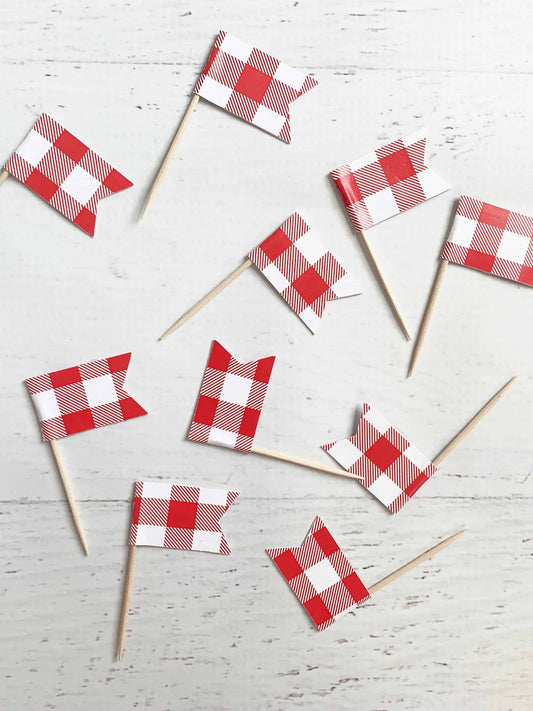 Bright Red Gingham Cupcake Toppers