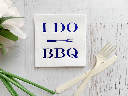 I Do BBQ Beverage Napkins - Blue Foil