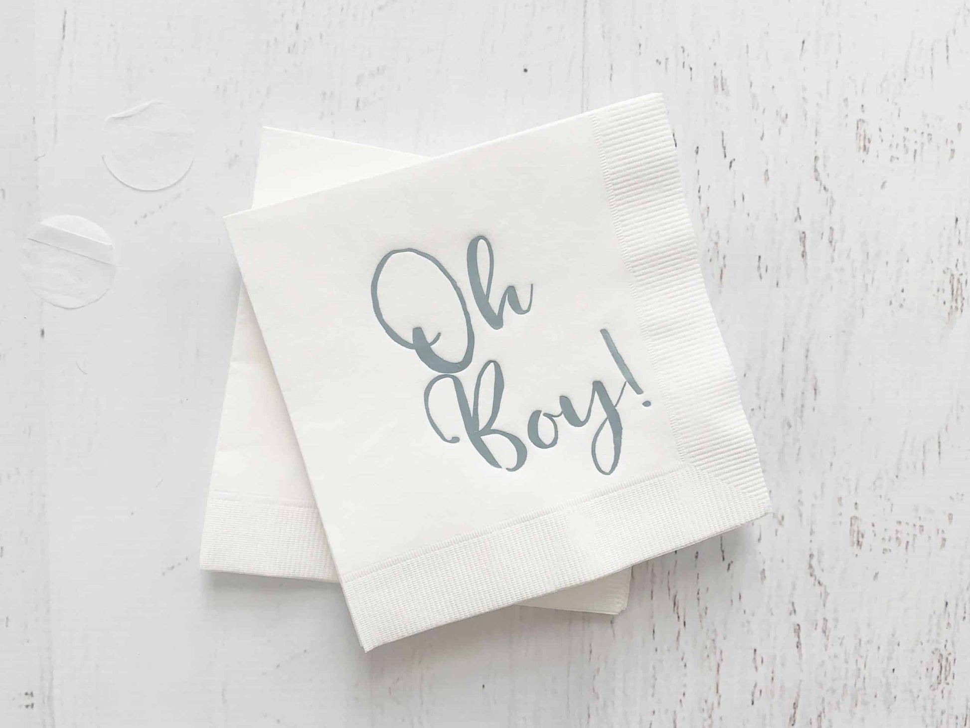 Oh Boy Cocktail Napkins ice baby blue on white