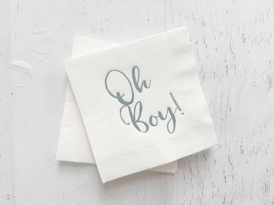 Oh Boy Cocktail Napkins ice baby blue on white