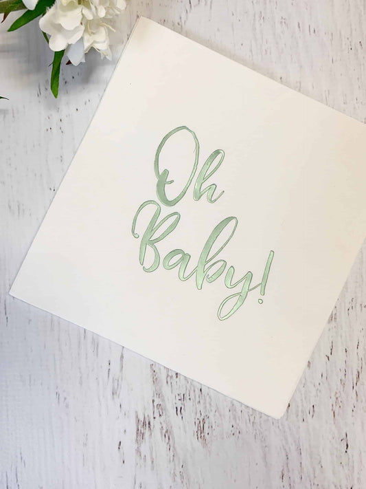 Oh Baby Napkins, Luncheon Sage on White