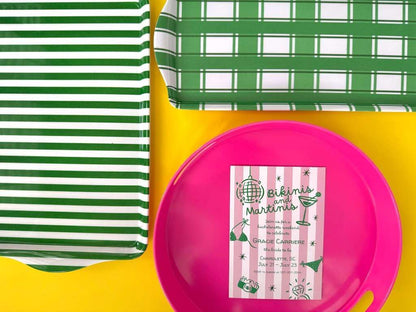 15" Green Stripe Melamine Serving Tray with Handles — Charcuterie & Party Platter