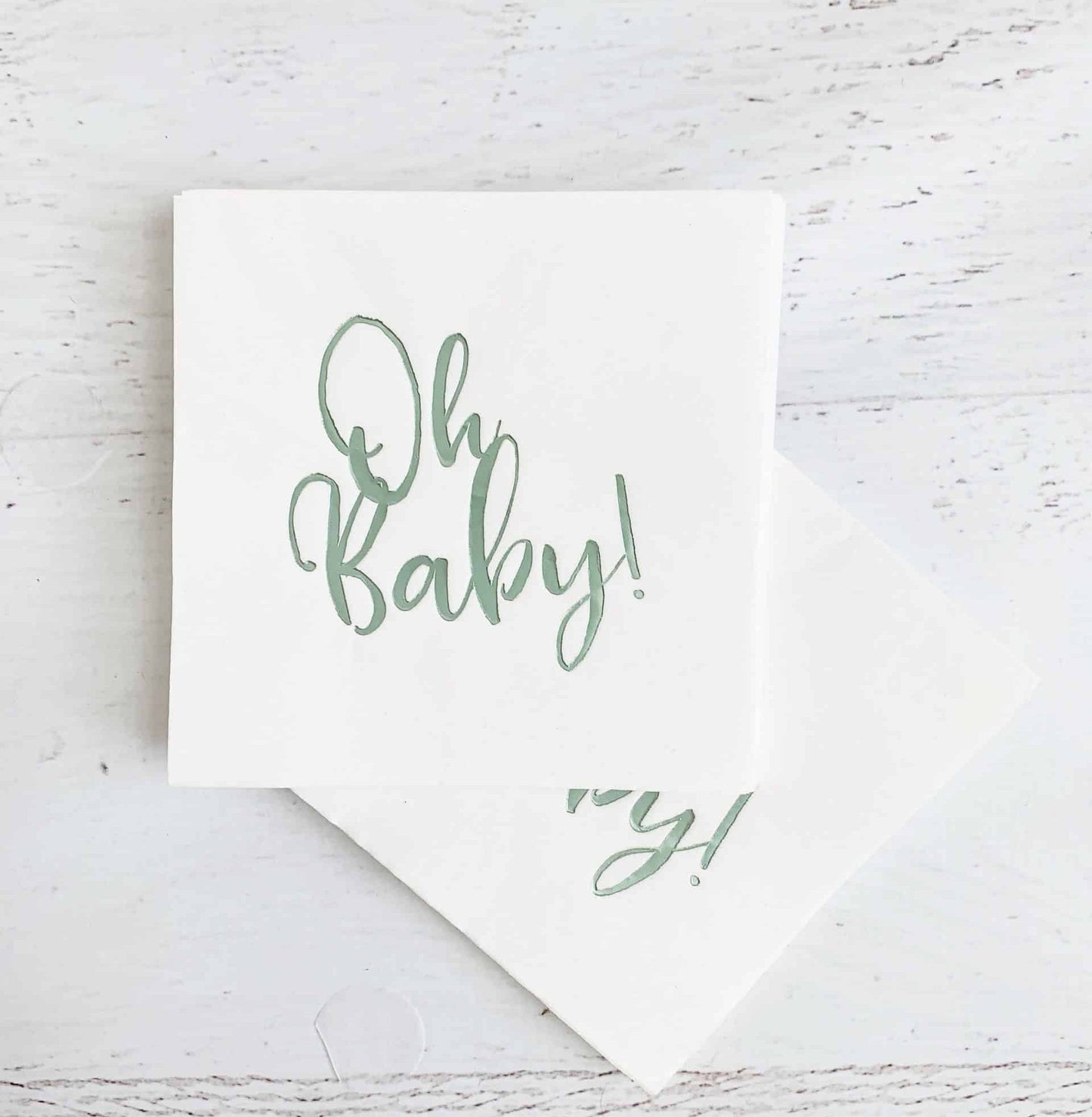 Oh Baby Sage baby shower cocktail napkins Enfete original design