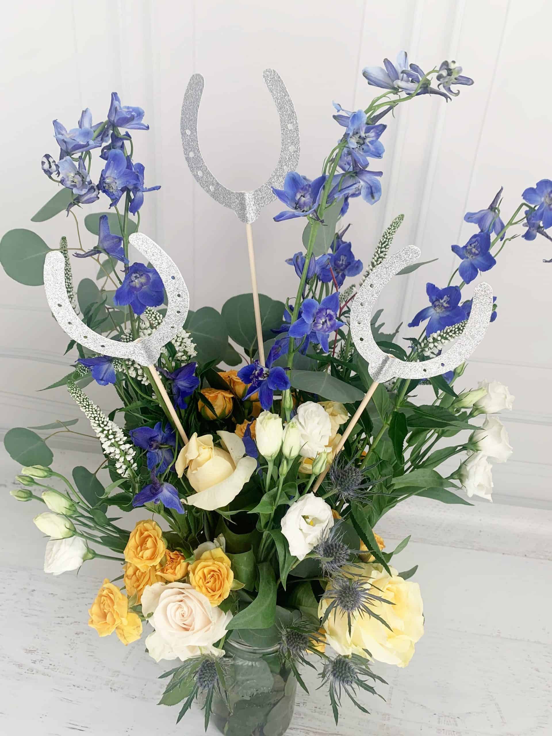 Silver Horse Shoe Centerpiece picks for Derby Party or Bridal Shower