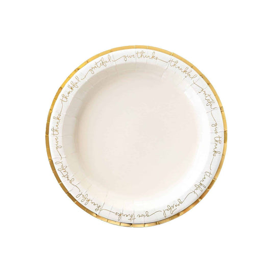 grateful give thanks and thankful in gold around the edge of these Paper Thanksgiving Chargers