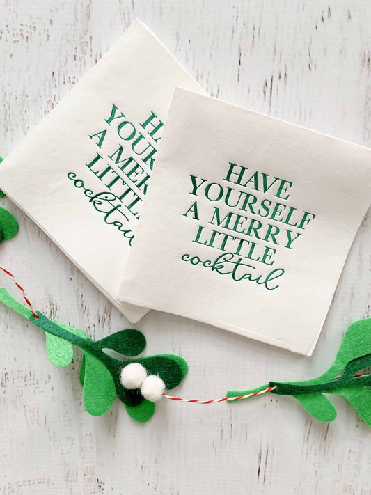 Have Yourself a Merry Little Cocktail Christmas Cocktail Napkins in green