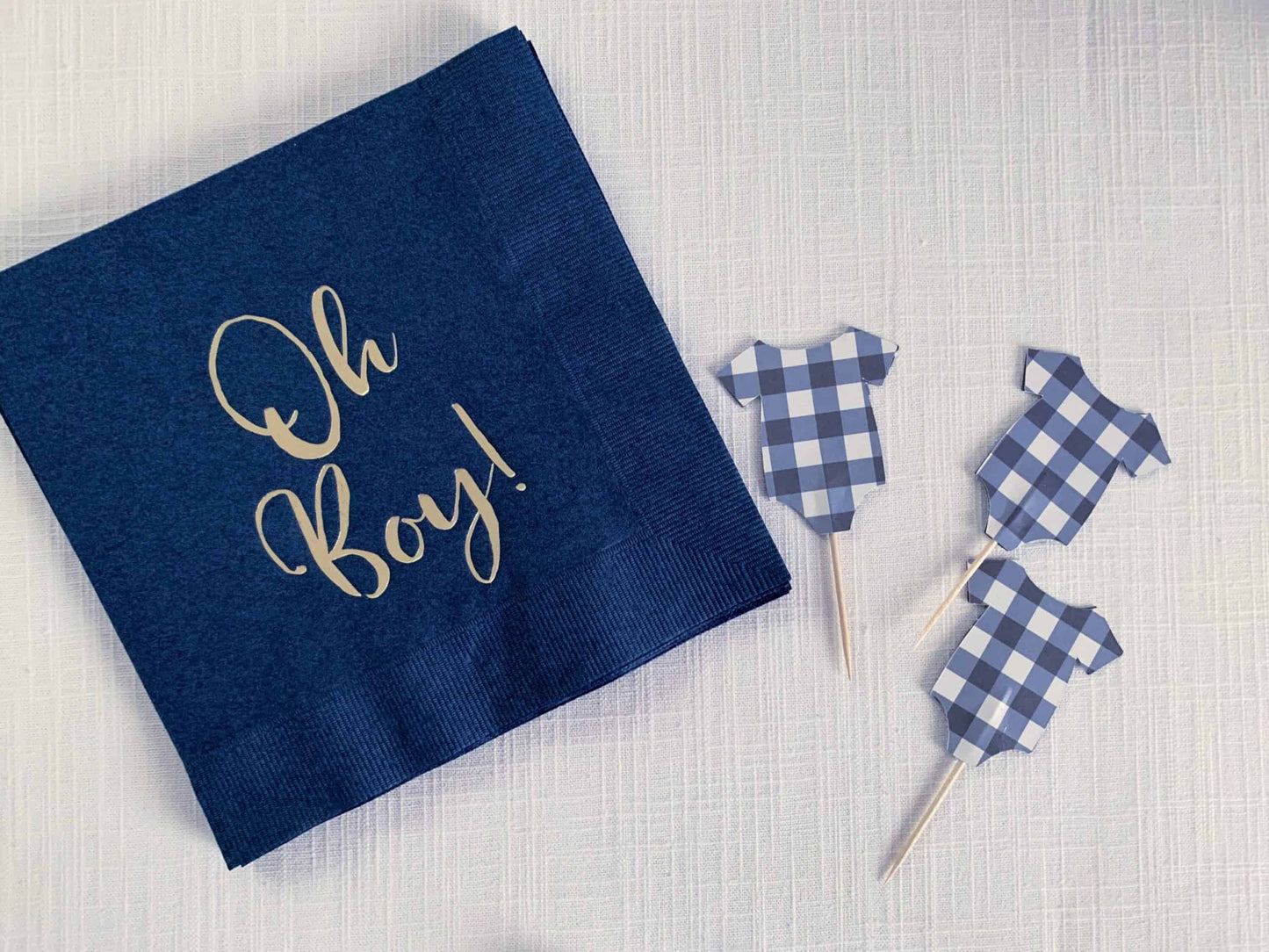 Oh Boy Navy Gingham Onesie Cupcake Toppers