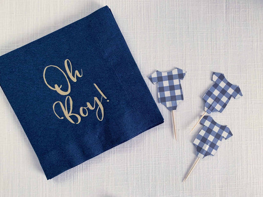 Oh Boy Navy Gingham Onesie Cupcake Toppers