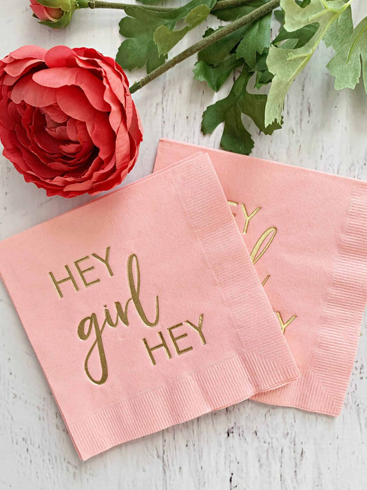 Hey Girl Hey Baby Girl Baby Shower Cocktail Napkins