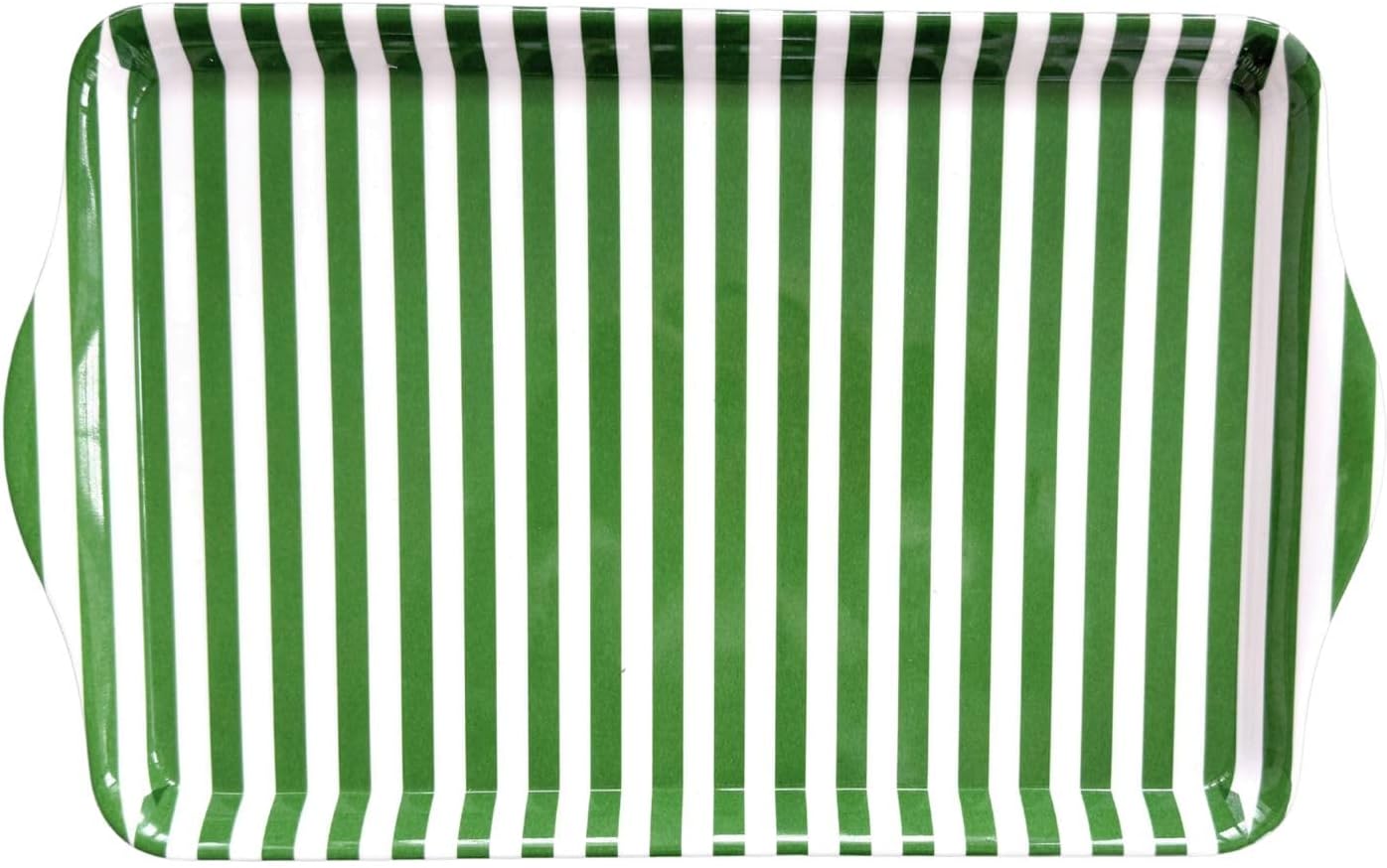15" Green Stripe Melamine Serving Tray with Handles — Charcuterie & Party Platter