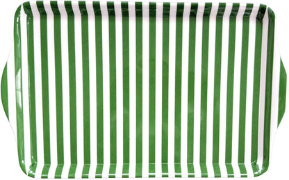 15" Green Stripe Melamine Serving Tray with Handles — Charcuterie & Party Platter