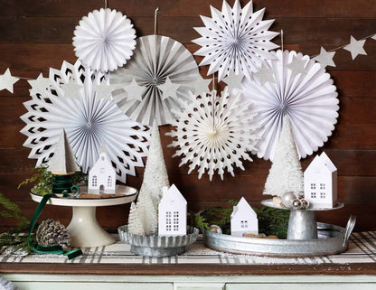 White Winter Christmas Houses and Tree Decor