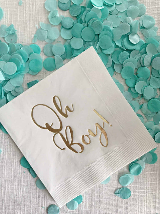 Oh Boy! Gold on White Baby Shower Cocktail Napkins