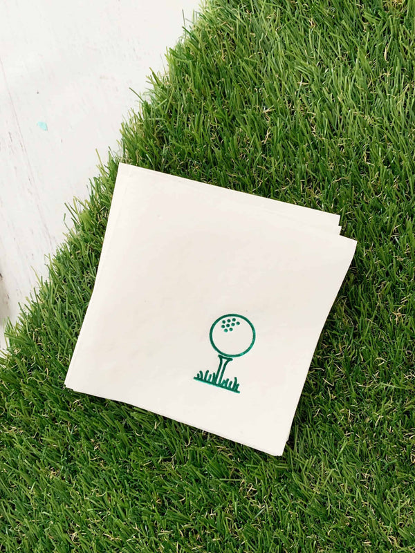 Golf Ball & Tee Cocktail Napkins – Hunter Green Foil Luxury Golf Party Napkins