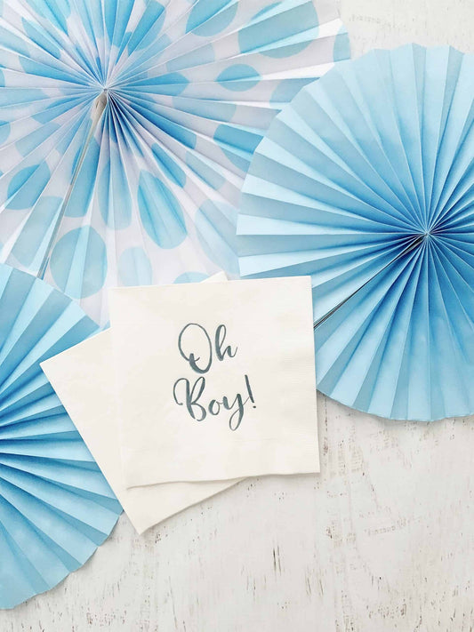 Oh Boy! Blue on White Baby Shower Luncheon Napkins