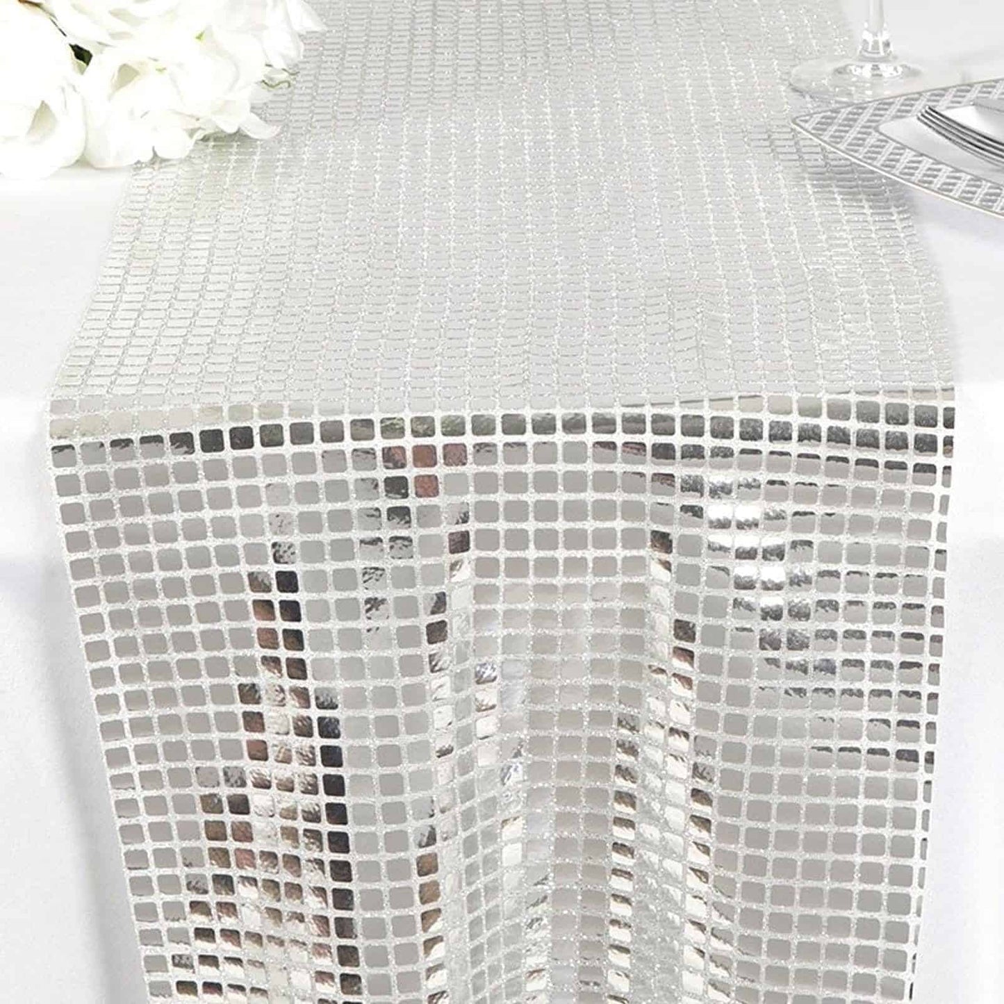 Add some sparkle to your bachelorette celebration with our silver disco tile runner. Perfect for a funky and fun disco-themed bachelorette party. #DiscoBachelorette #TwoGroovy #PartySupplies