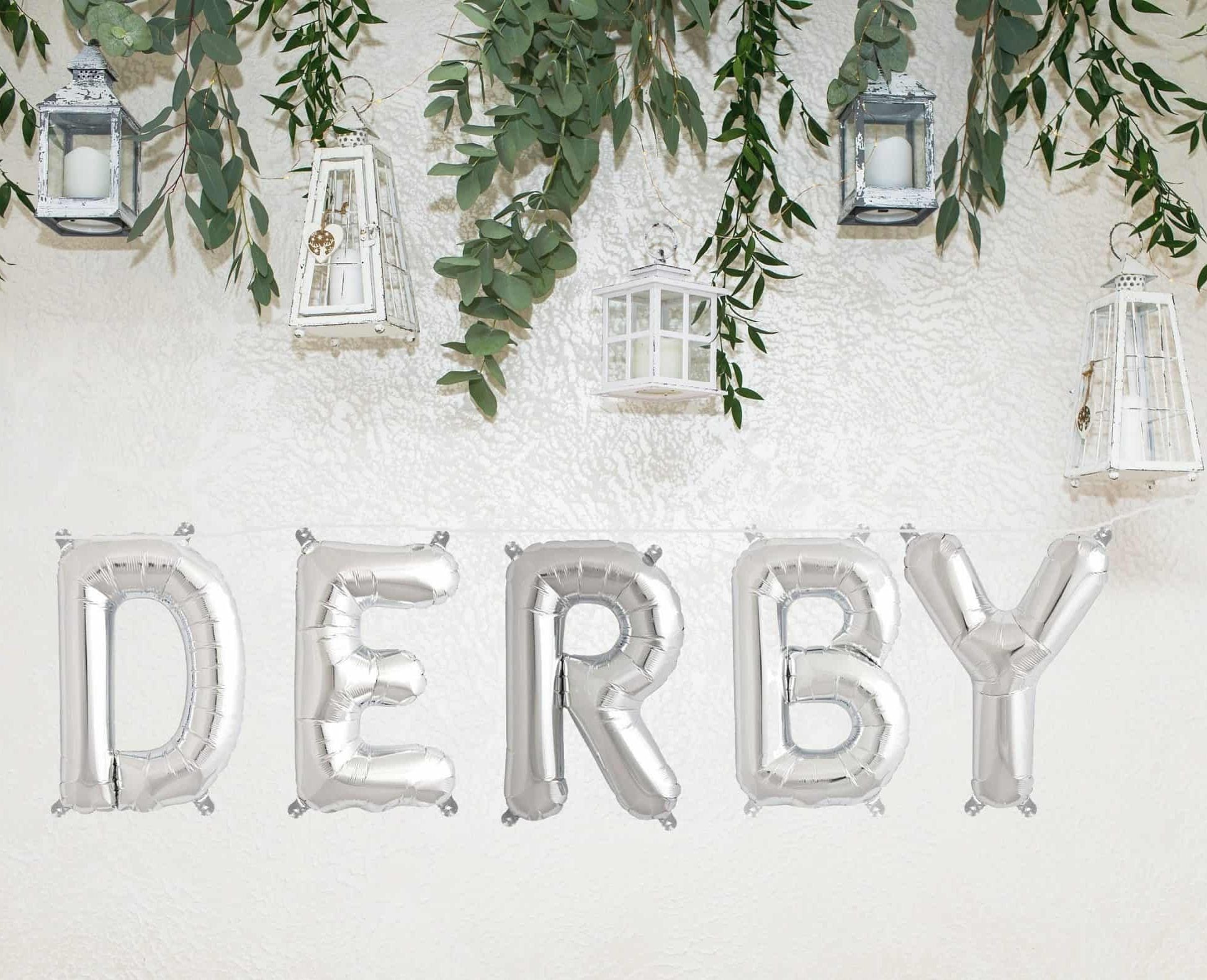 Add some shine and glamour to your party with our Derby Silver Mylar Balloon Garland! This set of five metallic silver letter balloons spelling out "DERBY"