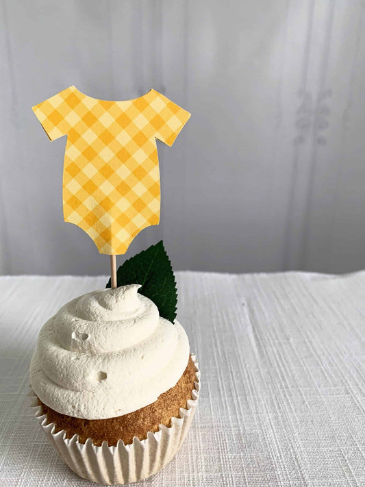 Little Cutie Gingham Onesie Cupcake Toppers