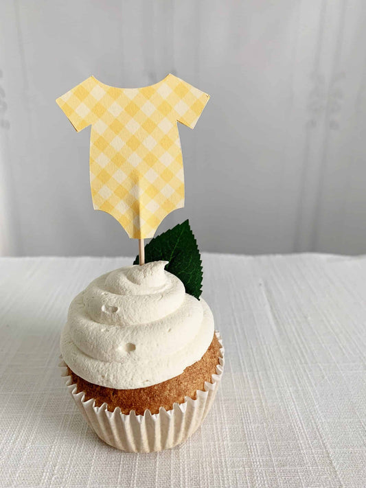 Yellow Gingham Onesie Cupcake Toppers