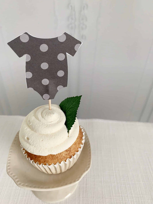 Onesie Cupcake Toppers - Charcoal Dot