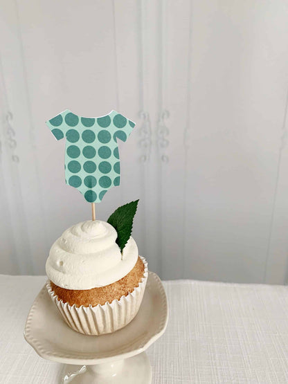 Teal Dot Onesie Cupcake Toppers