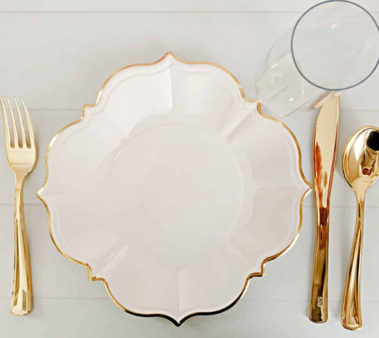 White Luncheon Plates with Gold Edge