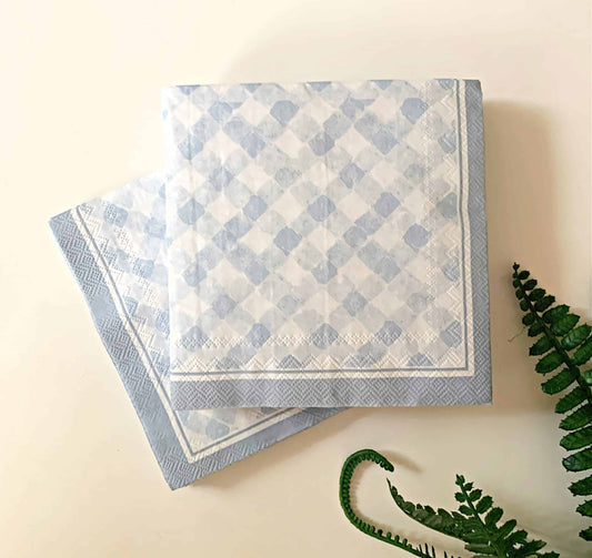 Ice Blue Gingham Cocktail Napkins