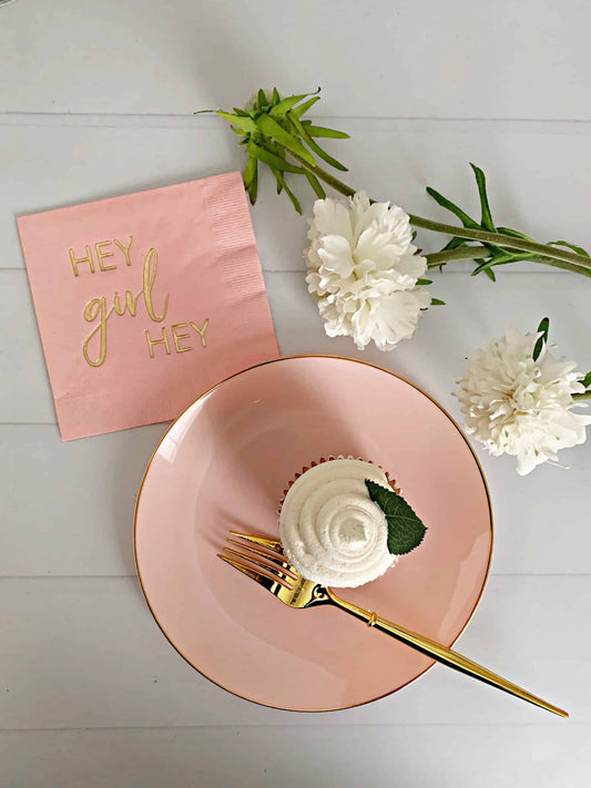 Pink  with Gold Dessert Plates - Plastic