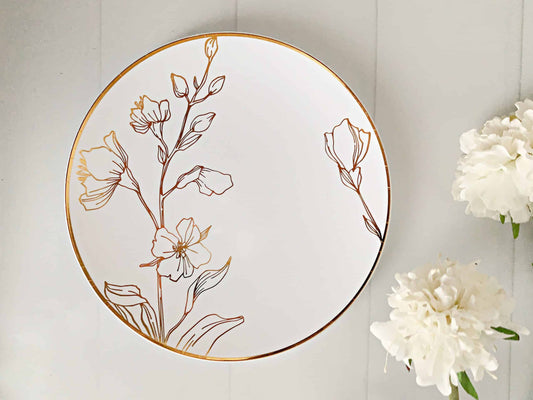 Gold Floral Dessert Plates - Plastic