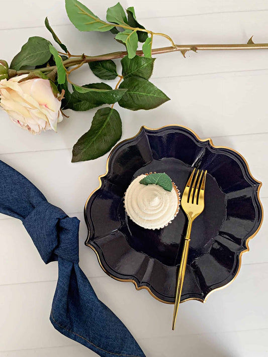 Navy Luncheon Plates with Gold Edge