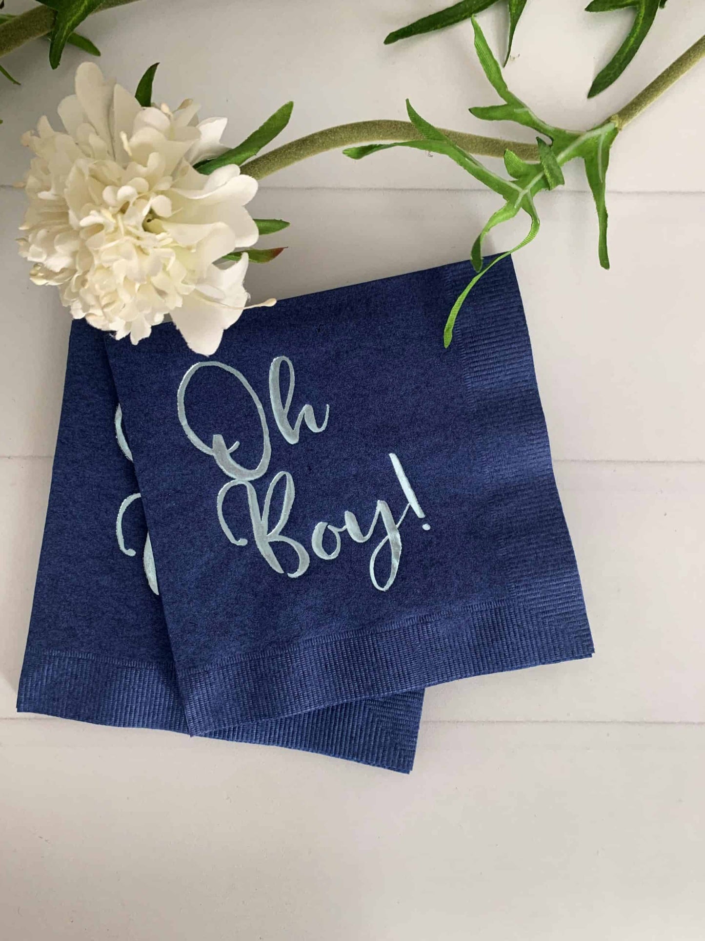 Oh Boy Baby Shower Cocktail Napkins - Navy with Ice Blue