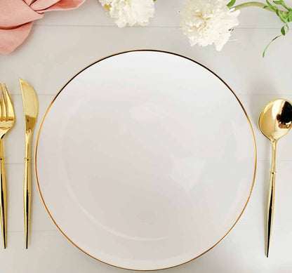 gant tablescape. Ideal for weddings, bridal showers, baby showers, and other special events, these plates will elevate any dining experience with their stylish design. Made with high-quality plastic, they are sturdy and durable enough to hold all types of dishes and desserts, and their gold edging adds a touch of luxury to the overall look. They are also disposable for easy clean-up, making them a convenient option for large events.