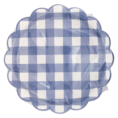 Scalloped Blue Gingham Paper Plates