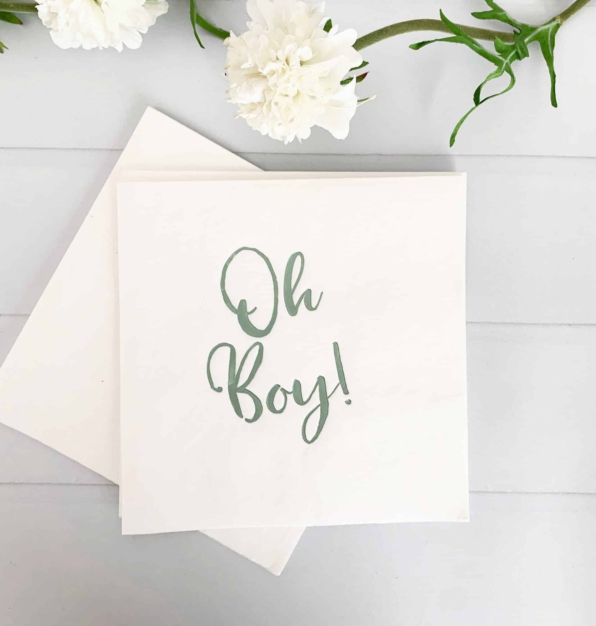 Oh Boy is Sage on White Luncheon Sized Baby Shower Napkins