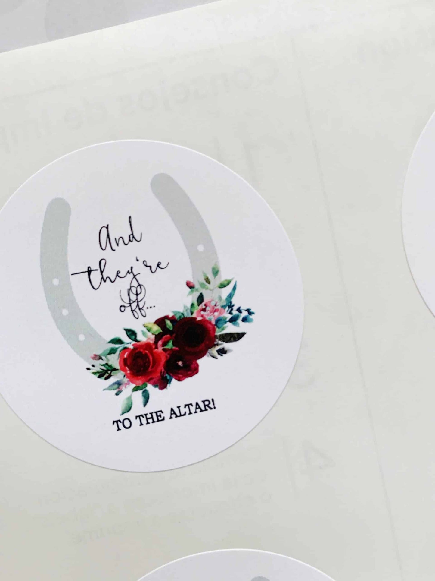 And They're Off to the Altar Derby Stickers - Red Roses
