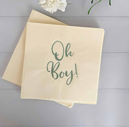 Oh Boy Sage on Cream Baby Shower Luncheon Napkins - Perfect for a greenery or sage oh baby shower.