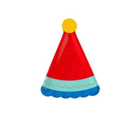 Party Hat Shaped Plates - Red & Blue Birthday Cake Plates with Gold Foil
