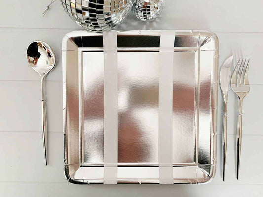 Disco Dinner Plates - Silver Striped
