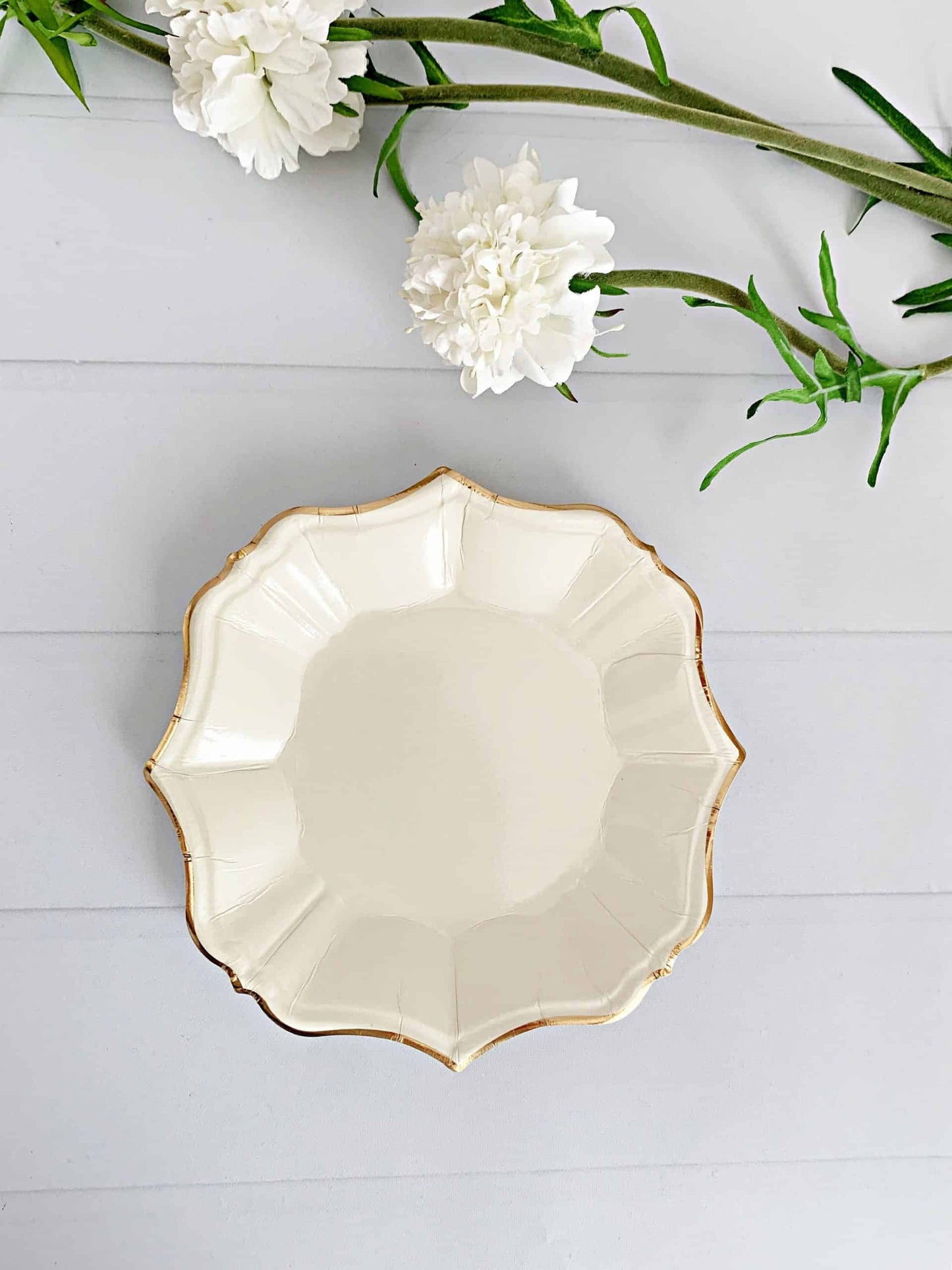 Cream Cake Plates with Gold Edge