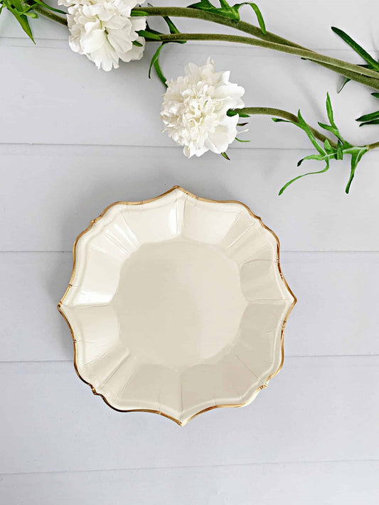 Cream Cake Plates with Gold Edge