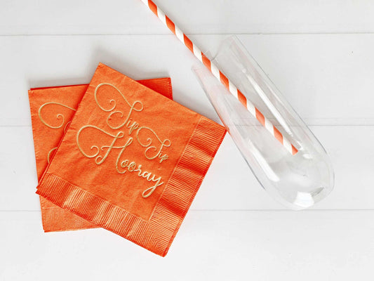 Sip Sip Hooray Mimosa bar orange cocktail napkins with gold foil imprint - perfect for a citrus inspired bridal shower or garden party Celebrate in style with our bold and vibrant Orange Party Supplies. From balloons to tableware, favors and decorations, we have everything you need to create a memorable celebration. Shop our wide selection of high-quality products now