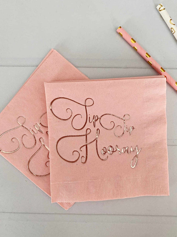 Sip Sip Hooray Cocktail Napkins – Blush & Rose Gold Foil Luxury Party Napkins