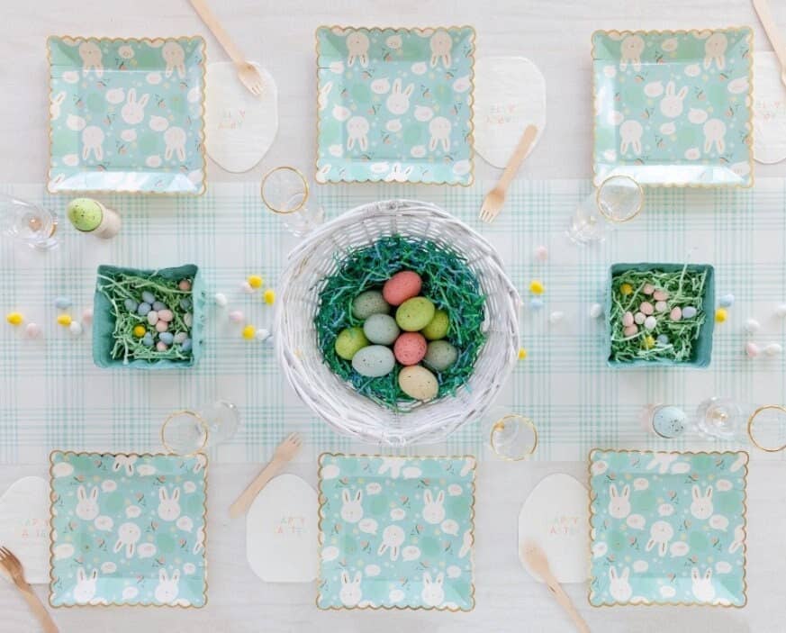 Blue Plaid Paper Table Runner