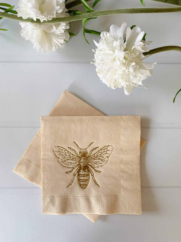 Honeybee Cocktail Napkins – White & Gold Foil Luxury Baby Shower & Bridal Napkins