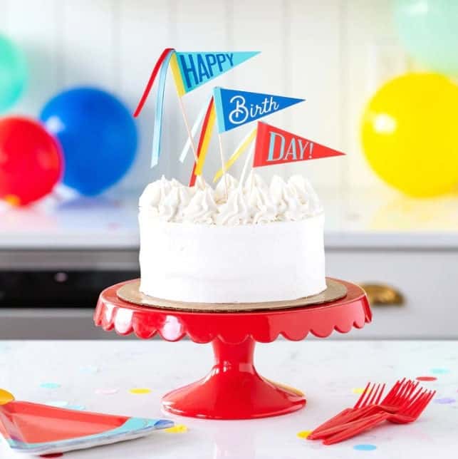 Happy Birthday Pennant Cake Toppers - Pink, Red