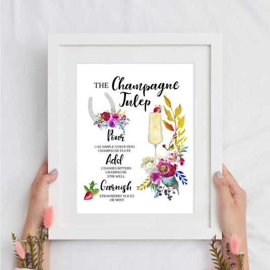 Set up a sophisticated Champagne Julep Bar at your Kentucky Derby Party or event with our downloadable sign. Elevate your party with this elegant touch. Get your sign now and let the festivities begin!"