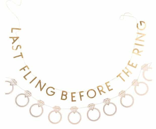Last Fling Before the Ring Banner "Celebrate your Last Fling before the Ring with our stylish Gold Foil Bachelorette Napkins. Perfect for bachelorette parties, bridal showers, or girl's weekends. #Bachelorette #LastFlingBeforeTheRing #GoldFoil #Napkins #PartySupplies