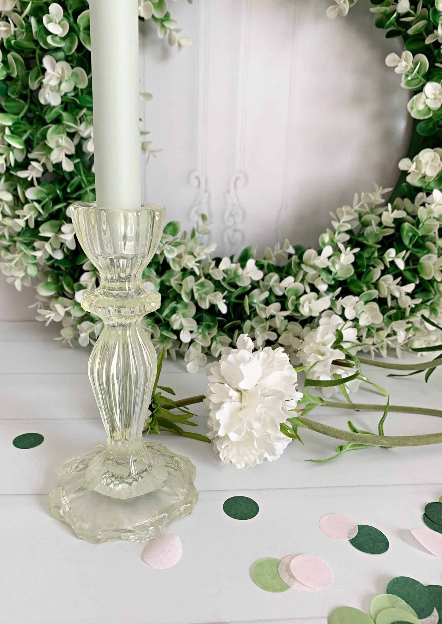 Sage Green Glass Candleholder - Elegant Wedding & Baby Shower Centerpiece Decor