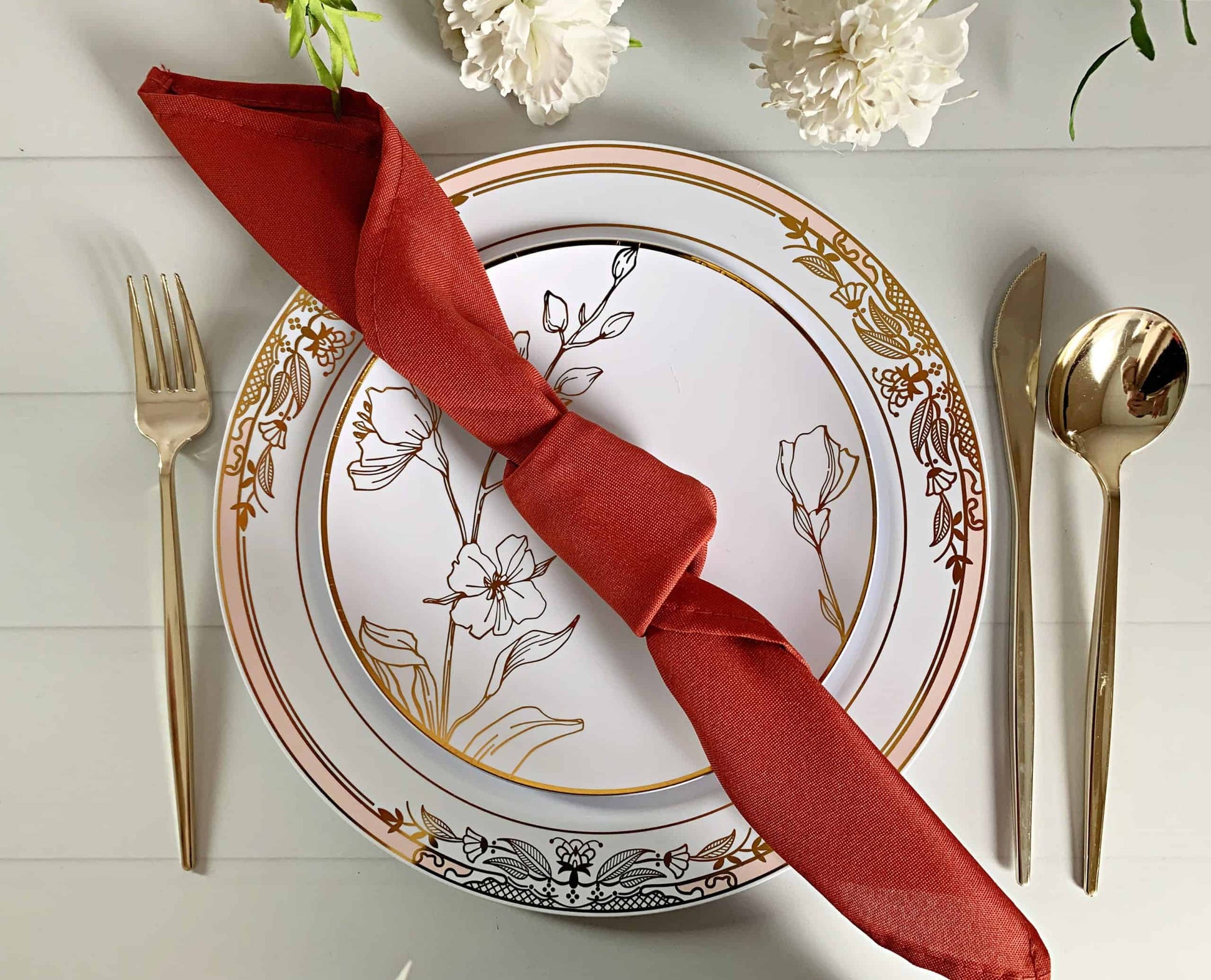 Elevate your special occasions with our high-quality Polyester Burnt Orange Cloth Dinner Napkins, the perfect addition to your wedding, bridal shower, baby shower, or dinner party.