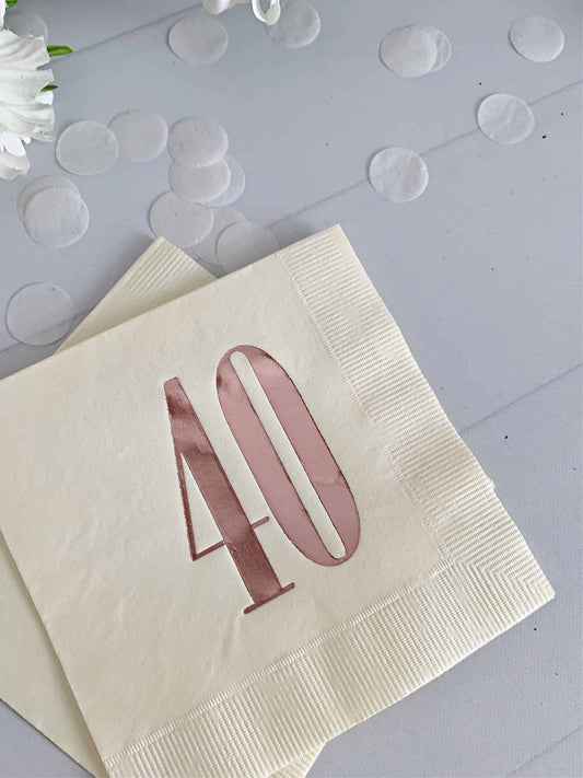 40th Birthday Napkins - Ivory & Rose Gold